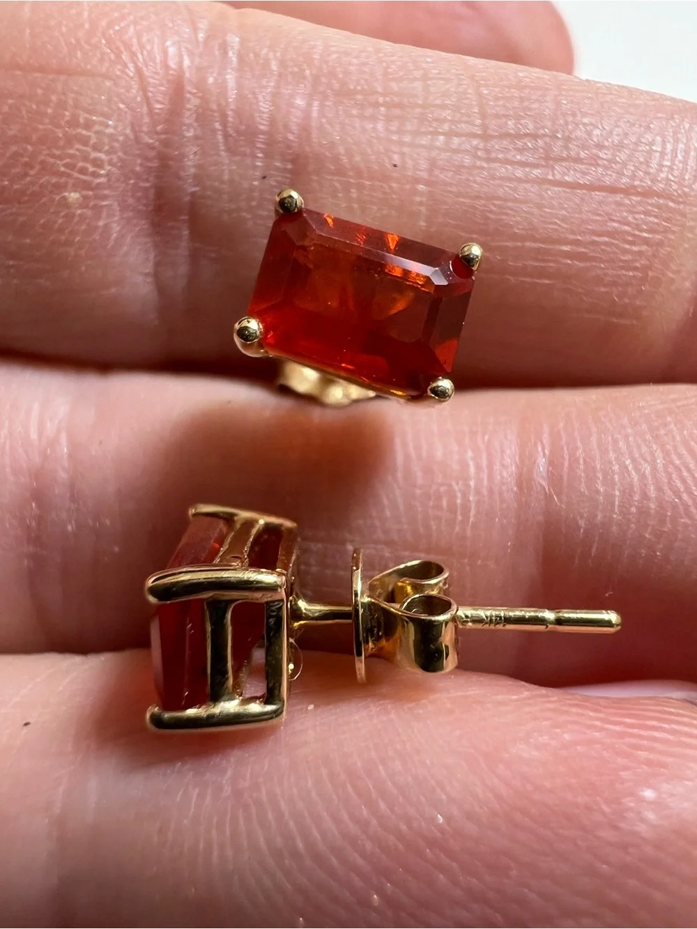 Vintage 14k Gold Orange Rectangular Stud Earrings